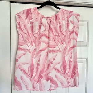 Flying Tomato Pink Topical Palm Print Blouse Resort Coastal Chic Top